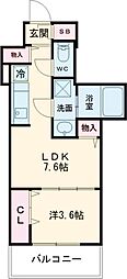 クローバー・レジデンスNakamozu 1DKの間取図画像
