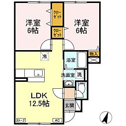 ベルファミーユ 1階2LDKの間取り