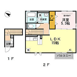 ウィット室積IV 2階1LDKの間取り