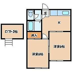 レオパレス沖野第2 1階2Kの間取り