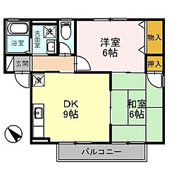 ハイカムール八科　B棟 1階2DKの間取り