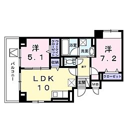 レジス城ノ堀 2LDKの間取図画像