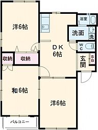 グランジュールJ2 2階3DKの間取り