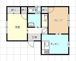 フレグランスタウンC棟 2階2DKの間取り