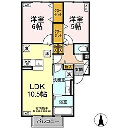 ラ・フェスタ 1階2LDKの間取り