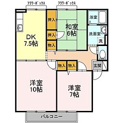 ファミール・ド・鹿児　B棟 2階3DKの間取り