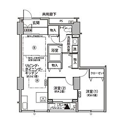 東雲キャナルコートＣＯＤＡＮ11号棟 3階2LDKの間取り