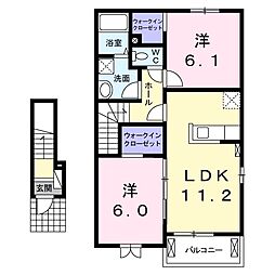 グレイスフルヴィラK2 2LDKの間取図画像