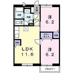 グレイスドリーム 2階2LDKの間取り