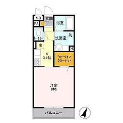 ルクティア 1Kの間取図画像