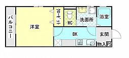 カーサ・ソレイユ黒川B 1Kの間取図画像