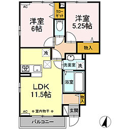 JR上越線 井野駅 徒歩33分の賃貸アパート 1階2LDKの間取り