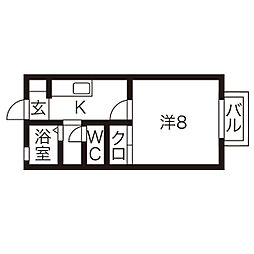 クラベール 1Kの間取図画像