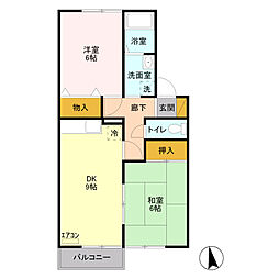 セジュール上冨居B 2DKの間取図画像