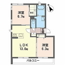 シャーメゾン　スマイル 201 2階2LDKの間取り