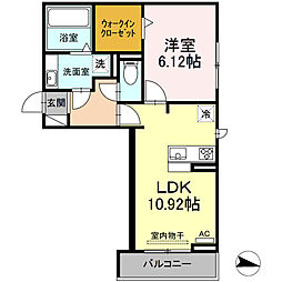 アーモンドエル 1階1LDKの間取り