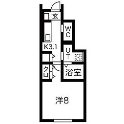 KSK北上II 1Kの間取図画像