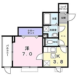 コートドヴィラージュ 1Kの間取図画像