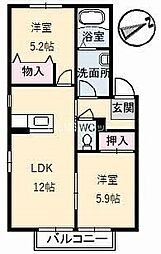 リッシュいずみ 2階2LDKの間取り