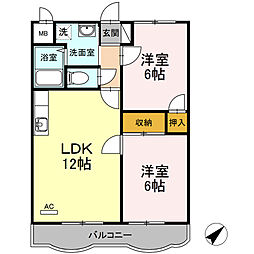 サンパティーク桜木2 2LDKの間取図画像