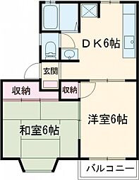パークハイムB 2DKの間取図画像