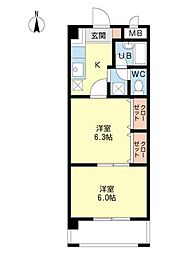 ベルメゾン石垣西 2Kの間取図画像