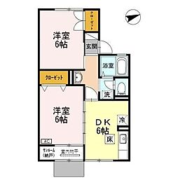 ジュネス中曽根 2DKの間取図画像