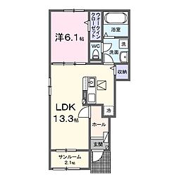 ハイビスカスB 1LDKの間取図画像