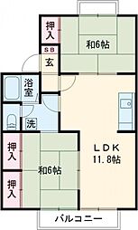 フォブールアベリアB 201 2階2LDKの間取り