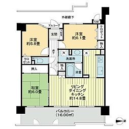 サーパス窪本町 5階3LDKの間取り