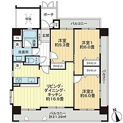 アンピール六本松 3LDKの間取図画像