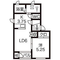 サンバレーD 1LDKの間取図画像