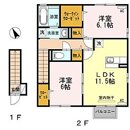 クレアコートA 2LDKの間取図画像
