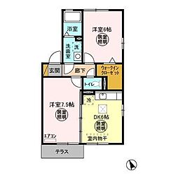 オーベンロープ 1階2DKの間取り