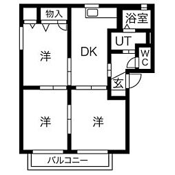 アーバン21 B棟 1階3DKの間取り