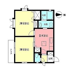 サンフラワーB 2DKの間取図画像