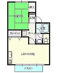 パルム弐番館 1階1LDKの間取り