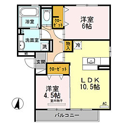 サニーレジデンス 3階2LDKの間取り