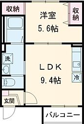 レガルバ沖館 1階1LDKの間取り