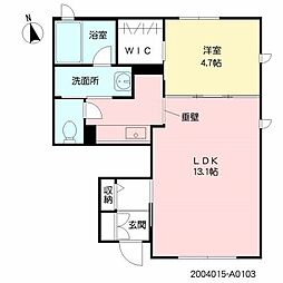 ボワヴェール姪浜 1LDKの間取図画像