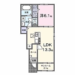 カーサソレイユ 1LDKの間取図画像