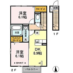 中ノ町タウンA 2DKの間取図画像