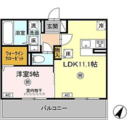 カーサフェリーチェ 1LDKの間取図画像
