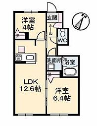パッサーレ　参番館 1階2LDKの間取り