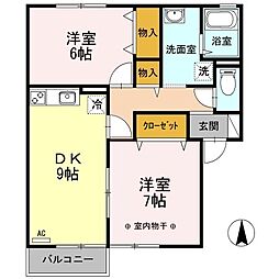 サンハイツ小中島A 2DKの間取図画像