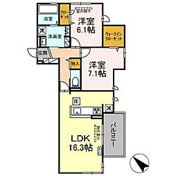 グランフィールド・イオ 1階2LDKの間取り