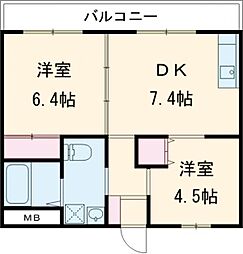 フレール水前寺 602 6階2DKの間取り