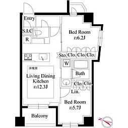 343レジデンス目黒I（オープンレジデンシア） 8階2LDKの間取り