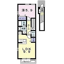 アクア・サイド・ヴィオラＢ 2階1LDKの間取り