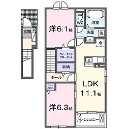 アリビオＢ 2階2LDKの間取り